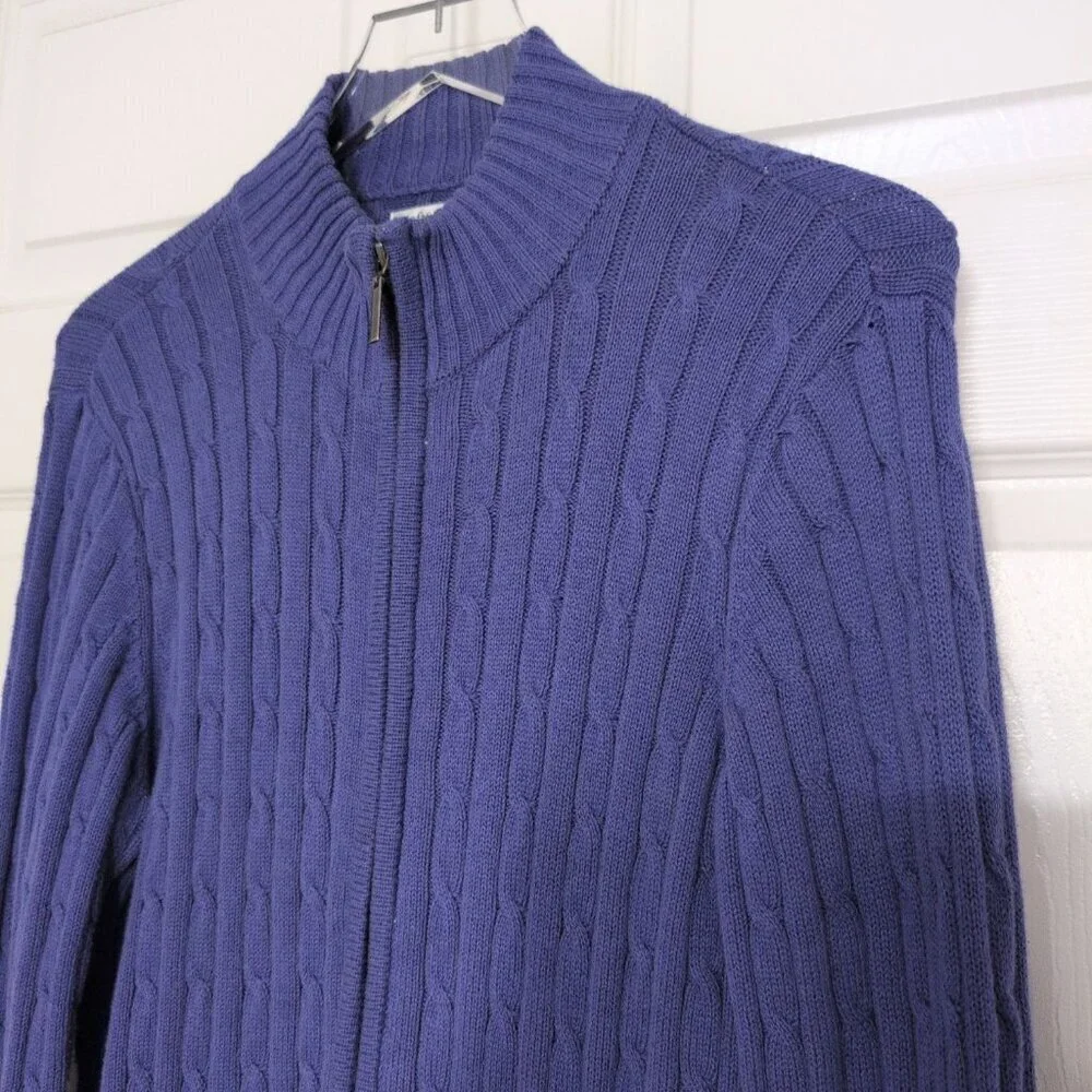 Croft & Barrow Cable Knit Sweater Womens Size Large Purple 100% Cotton Full Zip